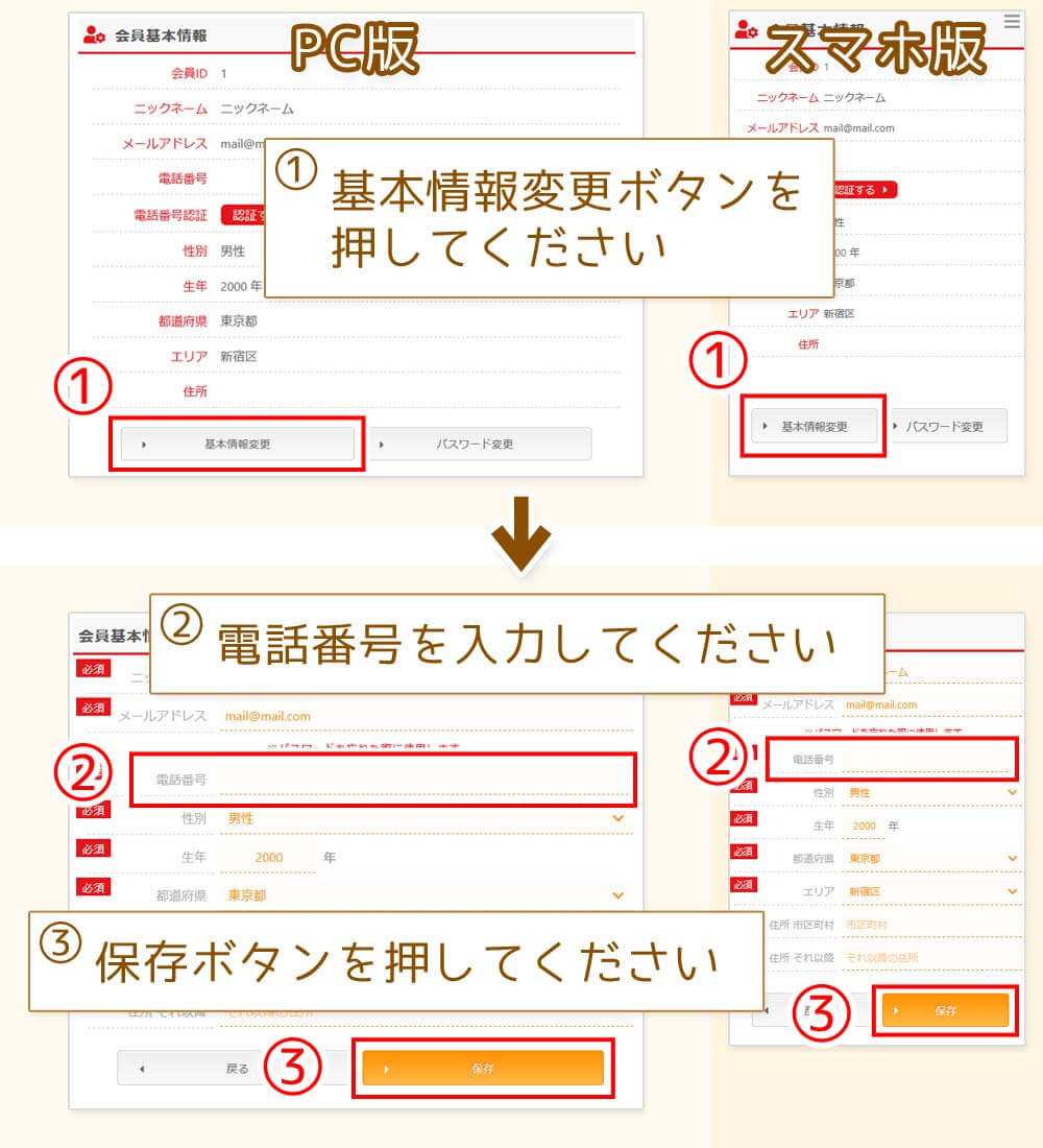 電話番号を登録